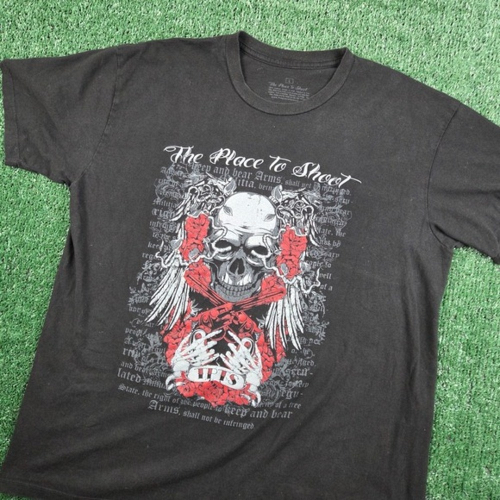 The Place To Shoot Mens Skull Roses 2nd Amendment‎ Graphic T-Shirt Black Large
